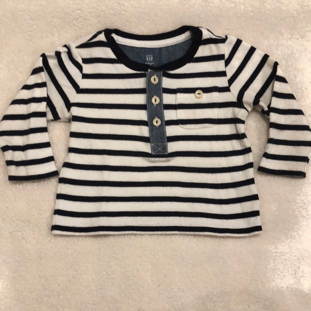 Blue and white striped shirt with buttons